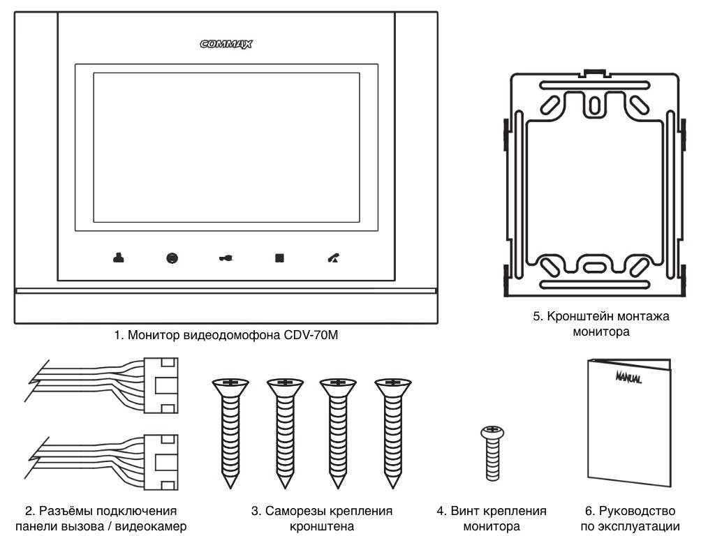 Комплектация видеодомофона commax cdv-70m